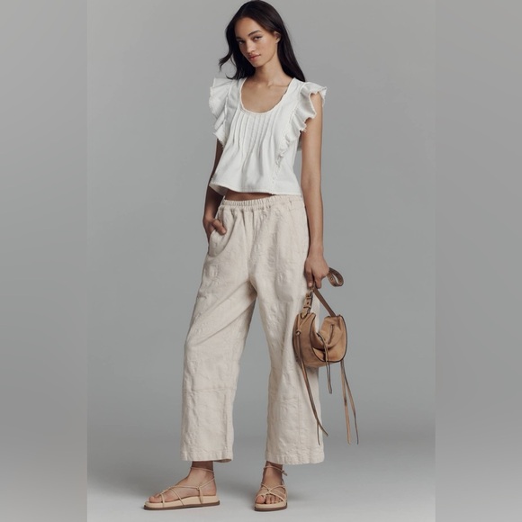 Anthropologie The Izzie Relaxed Pull-On Barrel Pants Pilcro Jacquard Edition L - Picture 1 of 8